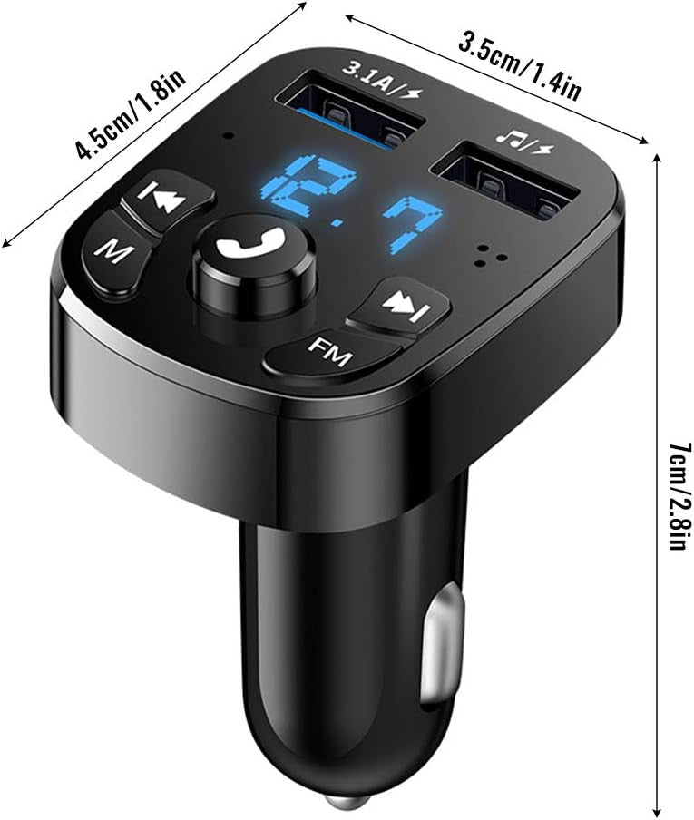 FM Transmitter Bluetooth Handsfree Car Charger Fast Charger with Dual USB Ports MP3 Player Wireless Radio Adapter Support TF Card/USB Flash Drive