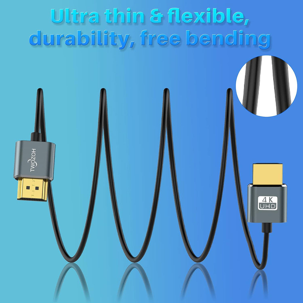 Twozoh Flexible and Slim HDMI Cable 0.3M 1 Piece, Ultra Slim HDMI Cables Supports High Speed 4K@60Hz 18Gbps 2160P/1080P