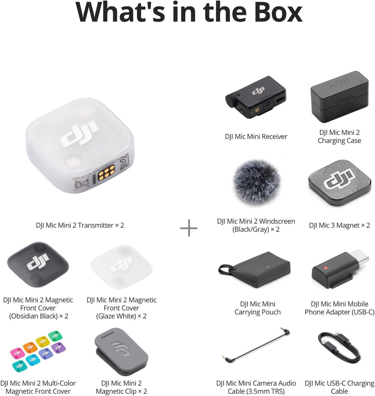 DJI Mic Mini 2 (2 TX + 1 Standard RX + Charging Case), Lavalier Wireless Vlogging Mic for iPhone/Android/Camera, Bluetooth Microphone, Noise Cancelling, 48h Battery, Multi-Color Cover