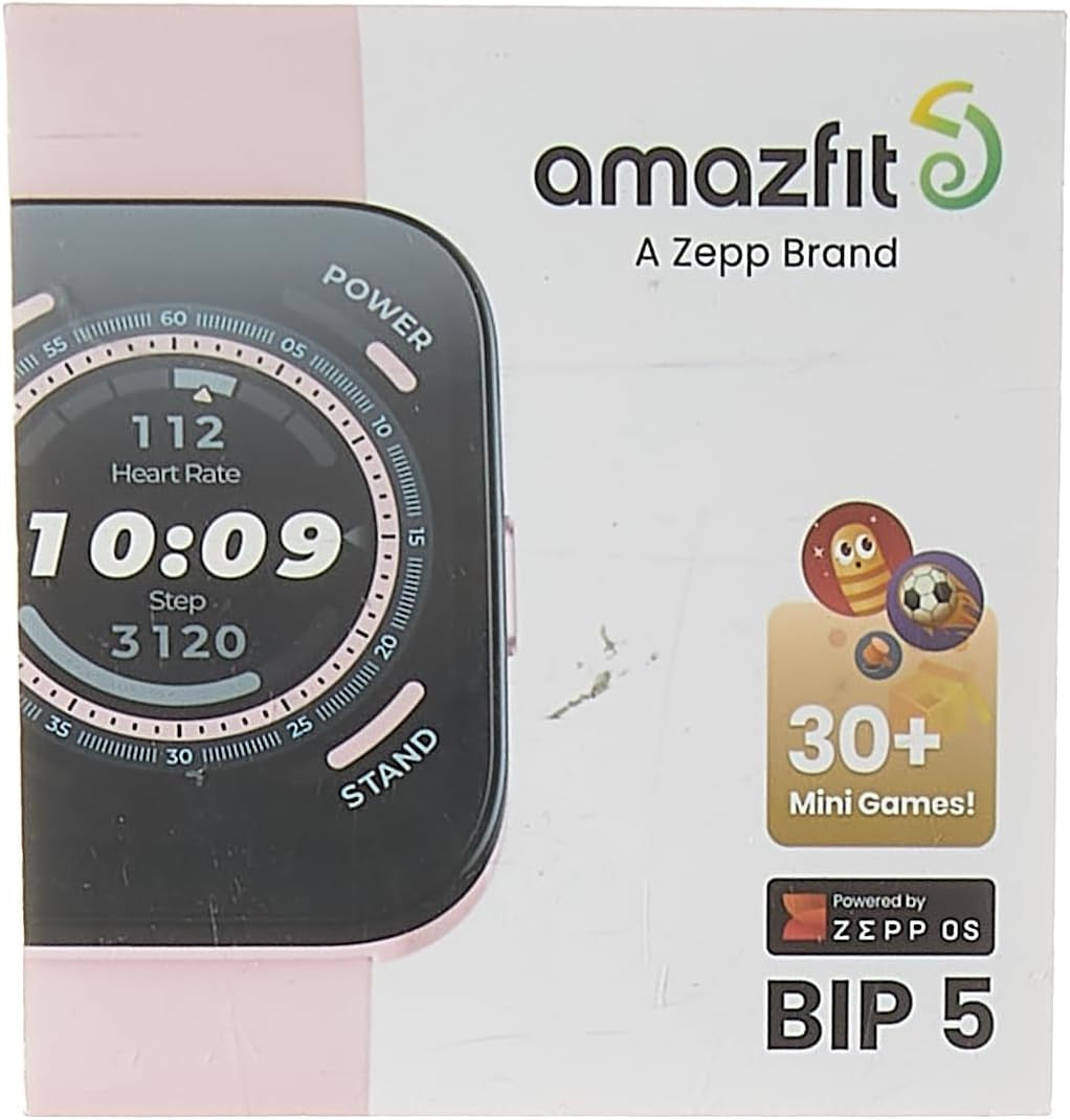 Amazfit Bip 5 Smart Watch, 46mm, Bluetooth Calling, Alexa Built-in, GPS Tracking, 10-day Long Battery Life, Health Fitness Tracker With Heart Rate, Blood Oxygen Monitoring - Pink