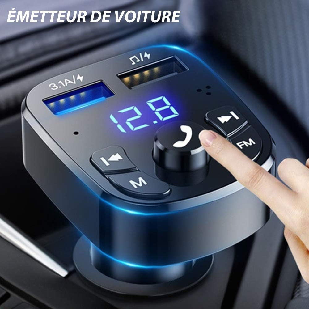 FM Transmitter Bluetooth Handsfree Car Charger Fast Charger with Dual USB Ports MP3 Player Wireless Radio Adapter Support TF Card/USB Flash Drive