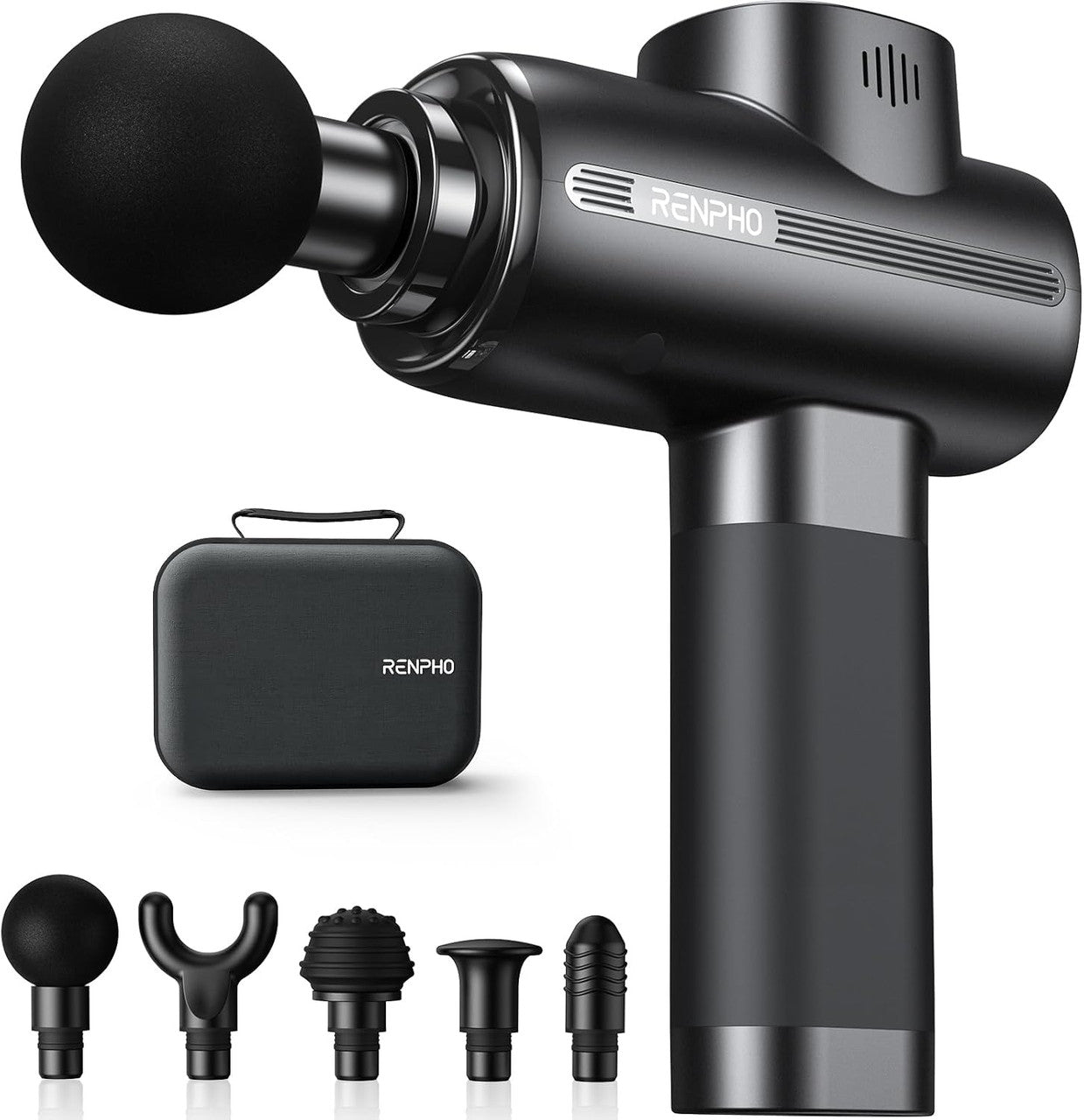 RENPHO Massage Gun Deep Tissue, Muscle Massage Gun 3200 RPM Motor Massager with Type-C Charging and Portable Case, for Home Office Workout Full Body Muscle Massage Relax, Black