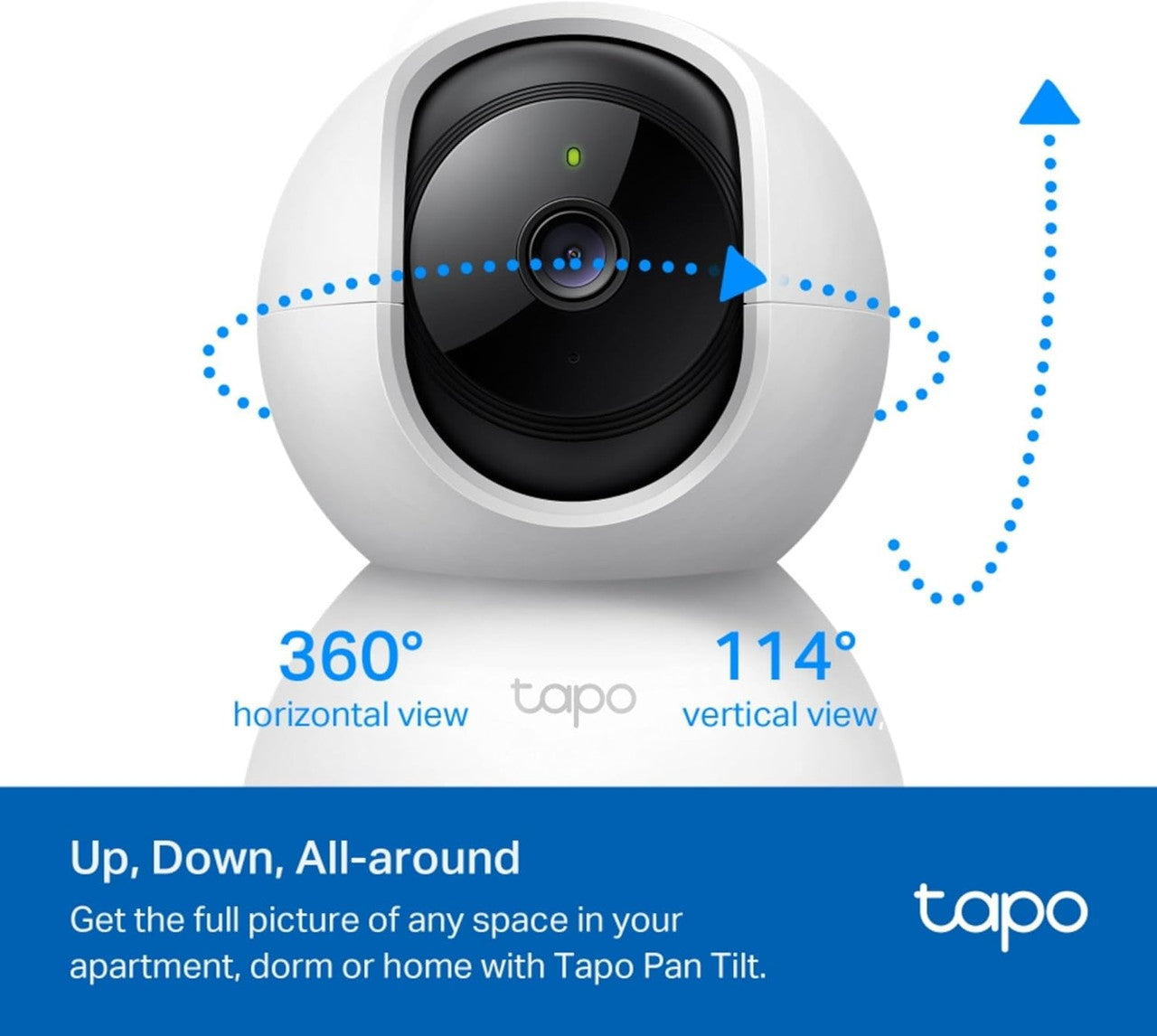 Tapo 2K Pan/Tilt Home Security Wi-Fi Camera, 360° horizontal and 114° vertical range,AI&Baby Cry Detection, 2way audio, Cloud &SD Card Storage up to 256 GB,work with Amazon Alexa&Google (Tapo C210P2)