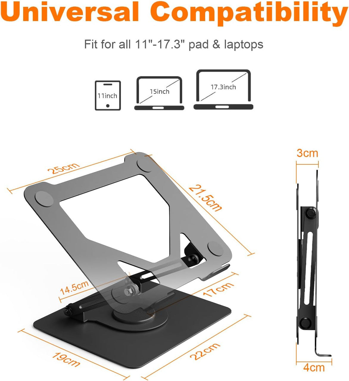 GRIFEMA Laptop Stand for Desk, Foldable Laptop Riser with 360° Swivel Base, Adjustable Height & Angle, Ventilated Computer Stand Compatible with MacBook Air/Pro, Dell, and 11-17" Laptops - Black