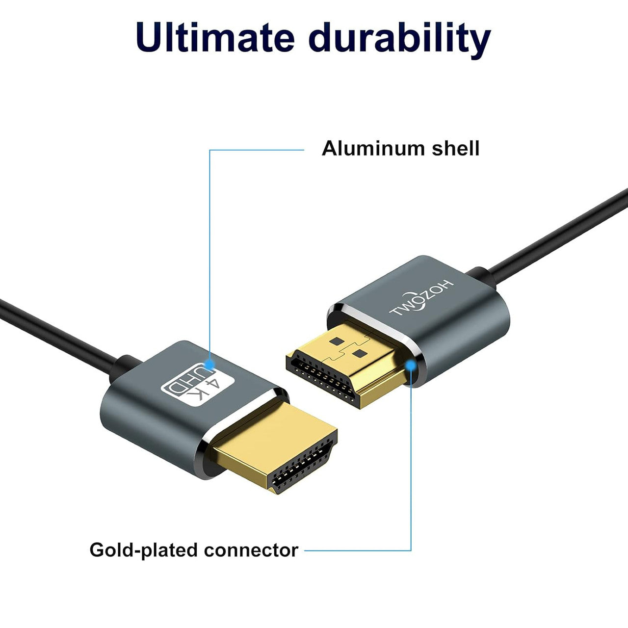 Twozoh Flexible and Slim HDMI Cable 0.3M 1 Piece, Ultra Slim HDMI Cables Supports High Speed 4K@60Hz 18Gbps 2160P/1080P