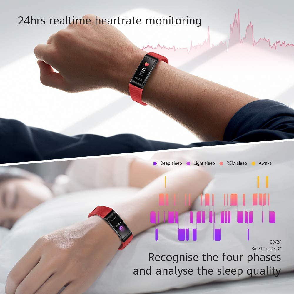 HUAWEI Band 4 Pro Smart Band Fitness Tracker with 0.95 Inch AMOLED Touchscreen, 24/7 Heart Rate Monitor, Indoor Outdoor Pro Tracking, Sleep Monitor, Built-in GPS, 5ATM Waterproof, Cinnabar Red