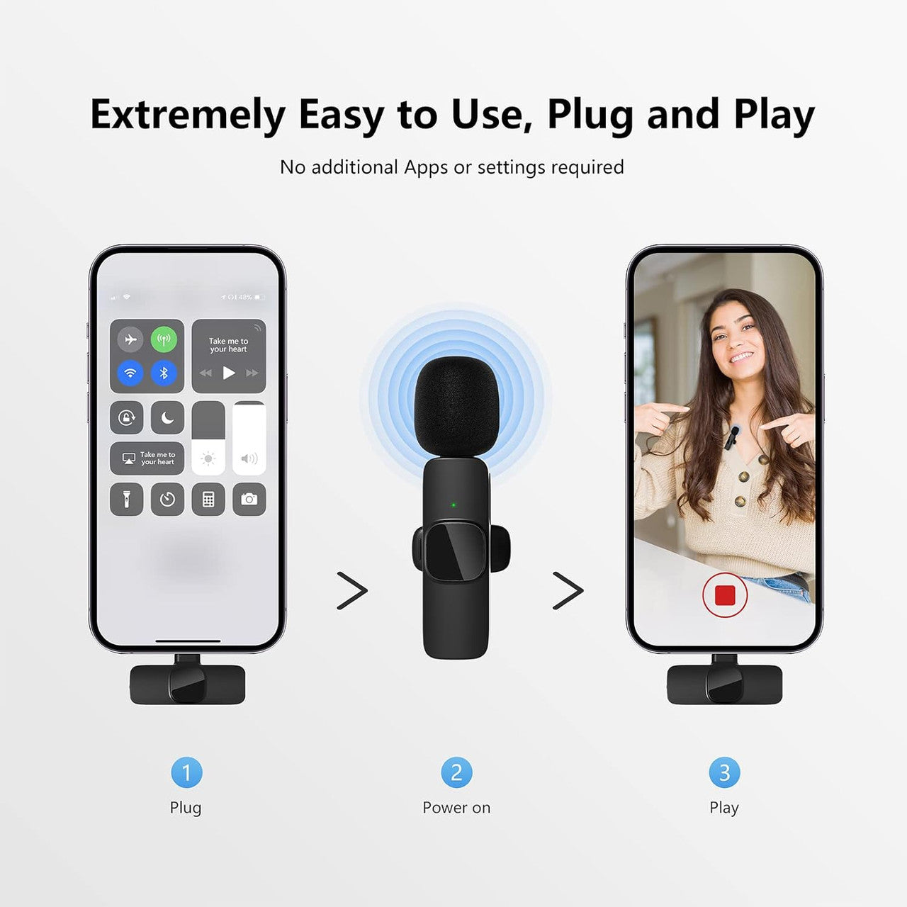 Qhot Wireless Microphones for iPhone iPad,[Lightning], Clip on Lapel Lavalier Bluetooth Microphone Wireless for Video Recording,PC, Laptop, Live Streaming,Podcast,Vlog,Youtube/TikTok(2Pack iOS)