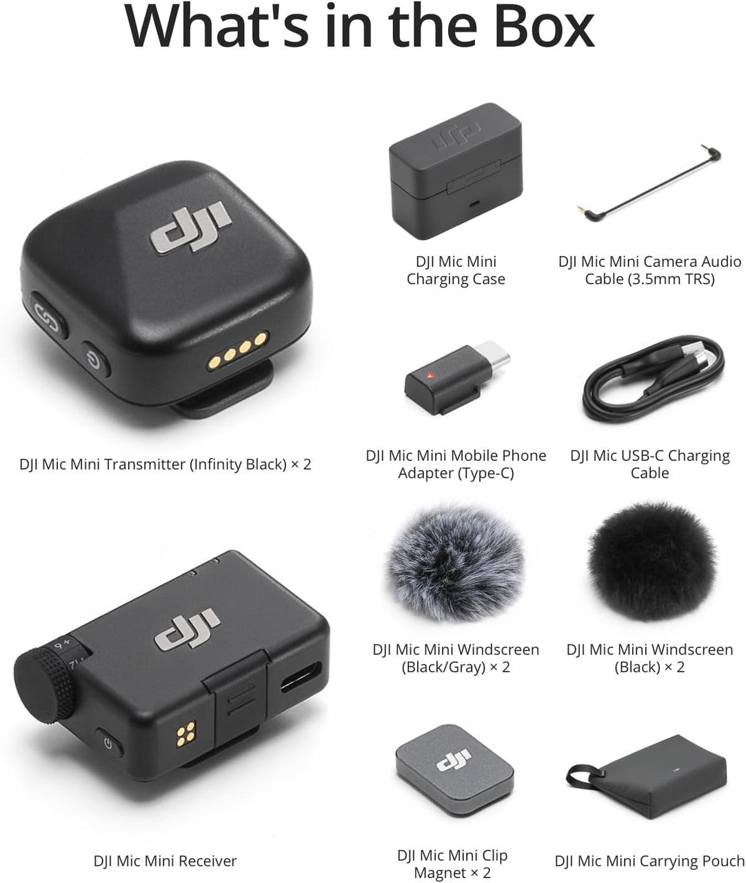 DJI Mic Mini (2 TX + 1 RX + Charging Case), Wireless Lavalier Microphone, Detail-Rich Audio, 48h Use, Noise Cancelling, Automatic Limiting, Bluetooth Microphone for Camera/iPhone/Android, Vlog