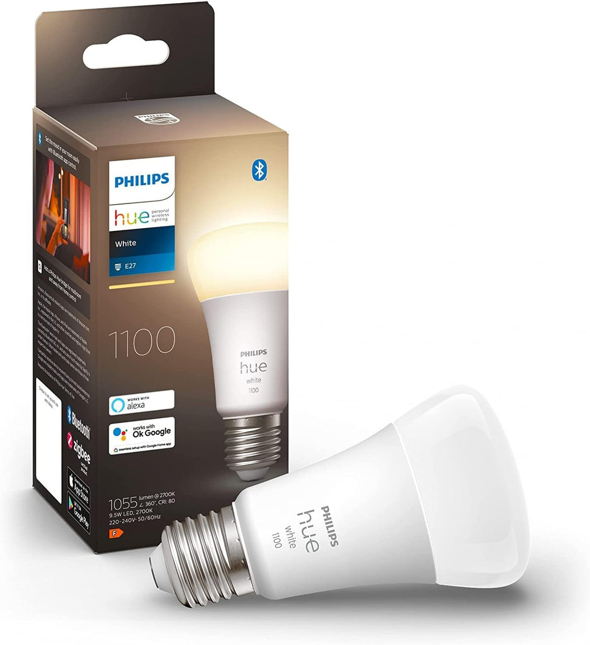 Philips Hue New White Smart Light Bulb 75W - 1100 Lumen (E27 Edison Screw) with Bluetooth. Works with Alexa, Google Assistant, Apple Homekit [Energy Class F]