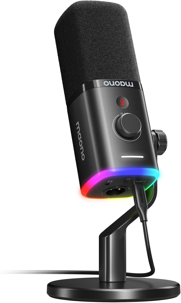 MAONO USB/XLR Gaming Mic for Streaming, Podcasting, and Studio Recording, Dynamic Microphones with Dual Noise Cancellation, Software, RGB, and Mute Button for PC, PS4/PS5, Mixers (PD100X Black)