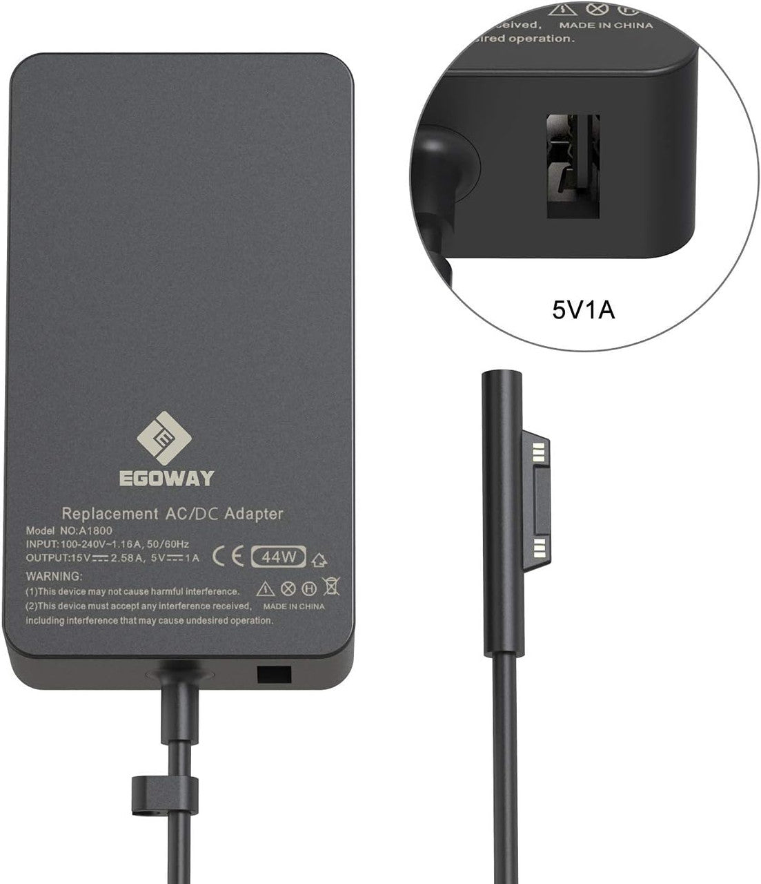 Surface Pro Charger 44W,E EGOWAY Power Adapter Charger Compatible with Surface Pro X Pro 7 Pro 6 Pro 5 Surface Laptop 3 2 1 Surface Go Surface Book with Wall Plug and 6ft Power Cord 15V 2.58A