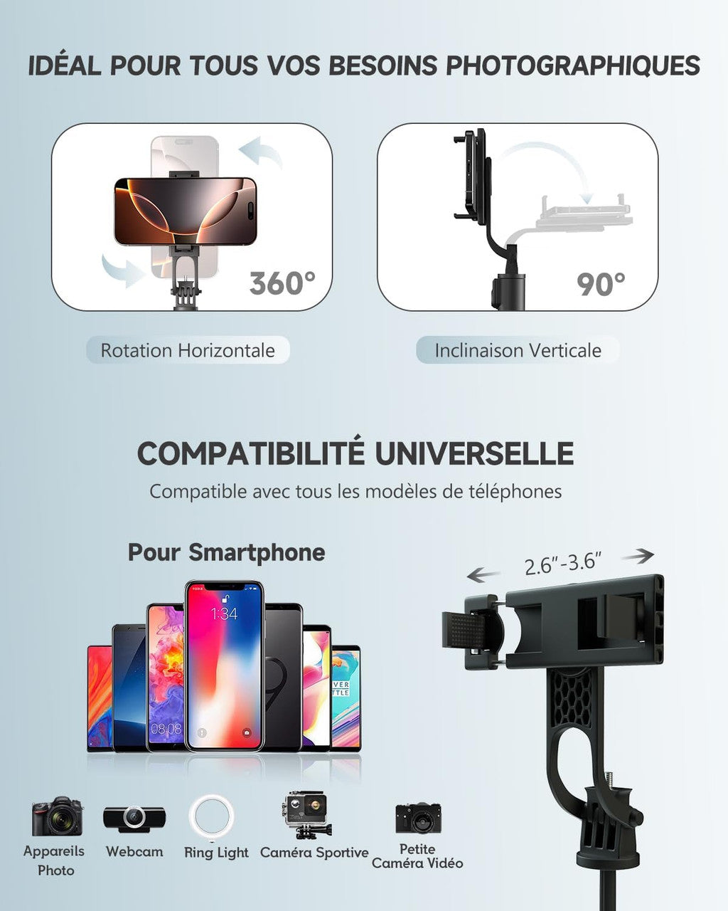 RISEOFLE 180 cm Mobile Phone Tripod & Selfie Stick, Aluminium Integrated Extendable Tripod for Smartphone, Portable Travel Tripod Stand with Wireless Remote Control for iPhone/Samsung/Android/Camera
