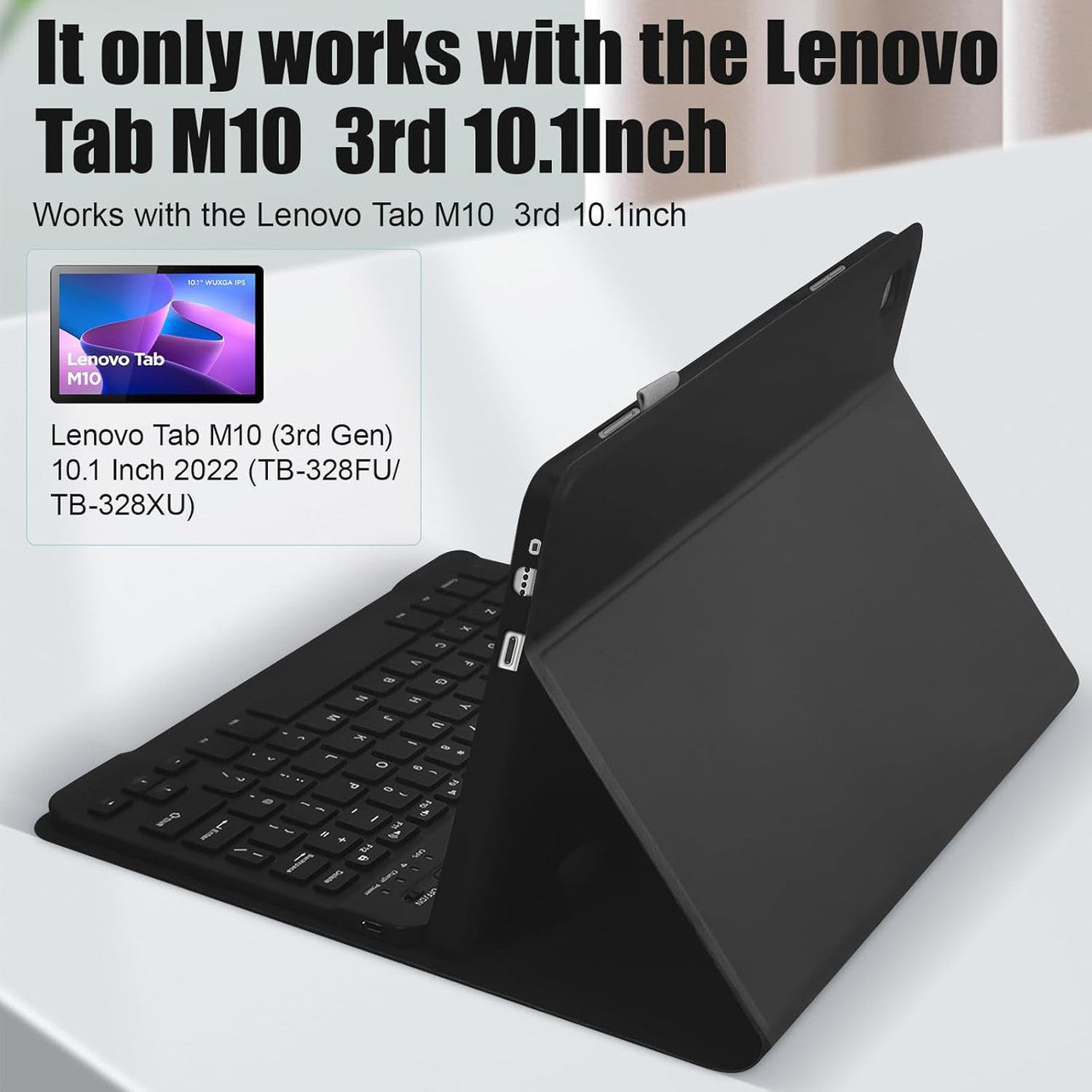 Case with Keyboard for Lenovo Tab M10 (3rd Gen) 10.1", Wireless Detachable Bluetooth Keyboard with Protective Cover for Lenovo Tab M10 3rd Gen 10.1 Inch 2022 (TB-328FU/TB-328XU) Tablet, Black