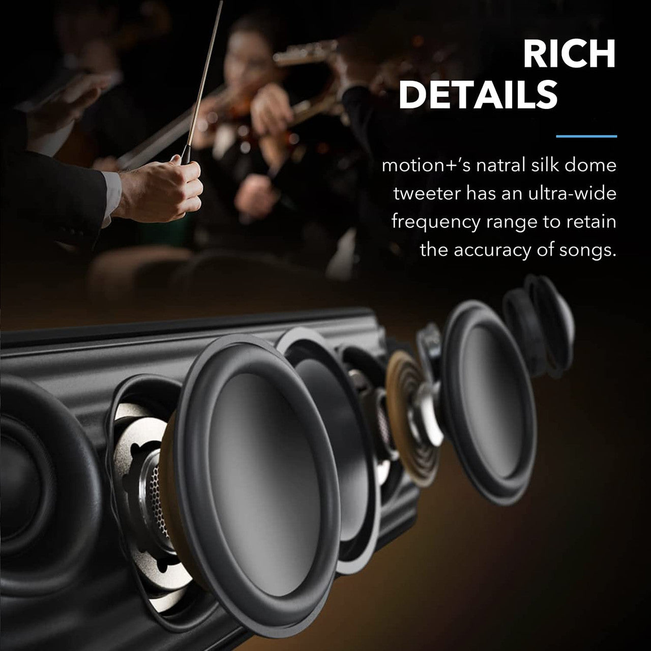 Soundcore Motion+ Bluetooth Speaker with Hi-Res 30W Audio, BassUp, Wireless Speaker, App, Custom EQ, 12H Playtime, Waterproof, USB-C, For Home Office