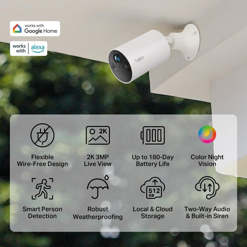 Tapo C410 2K 3MP Wireless Indoor Outdoor Camera with 180 Days Battery Life on Single Charge, Color Night Vision, Motion Detection Alarm, IP65