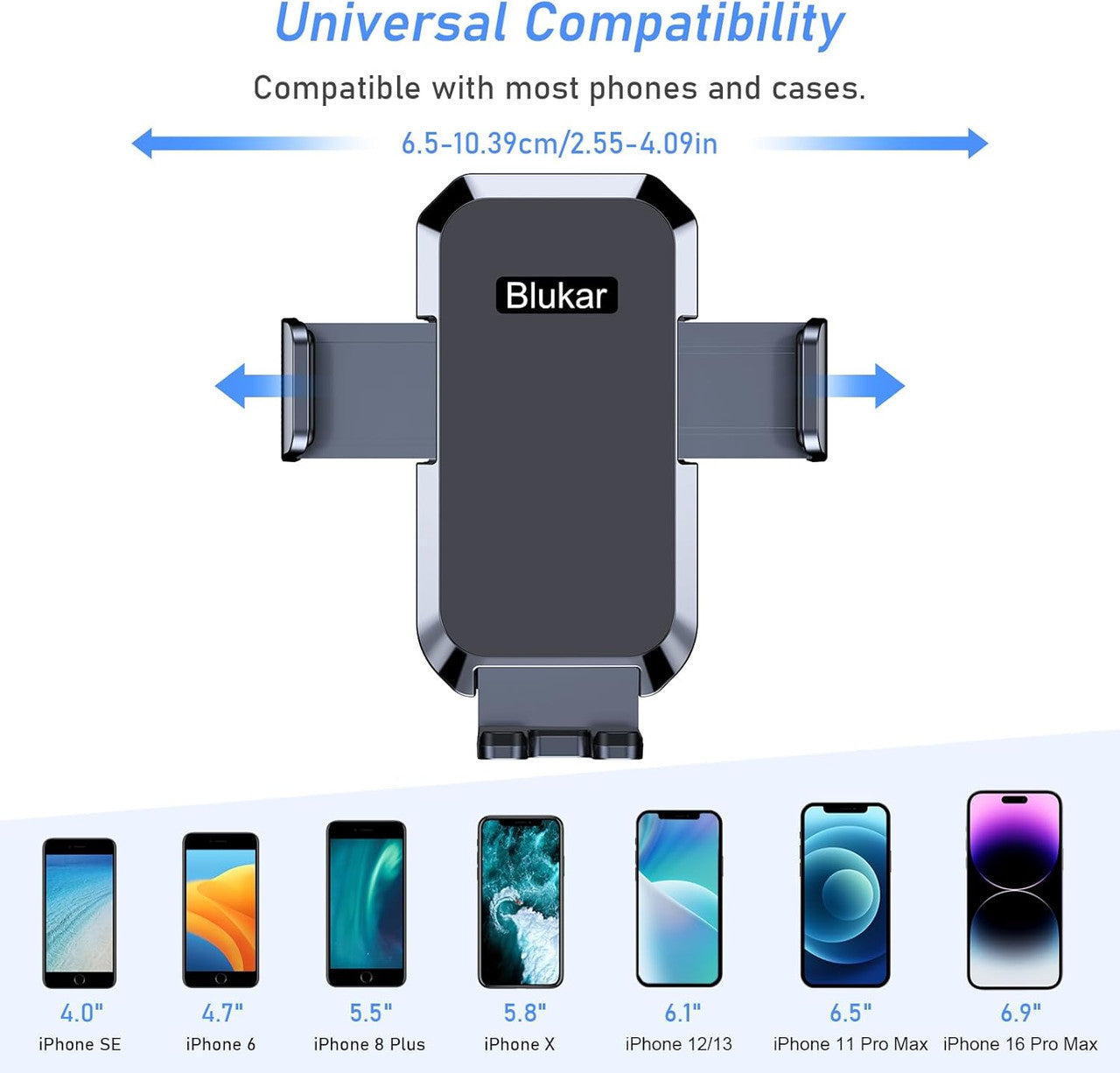 Blukar Car Phone Holder, Adjustable Car Phone Mount 360° Rotation for Dashboard/Windscreen, Upgraded Strong Suction - One Button Release Automobile Cradle for iPhone 4.0''-7.0'' Smartphones
