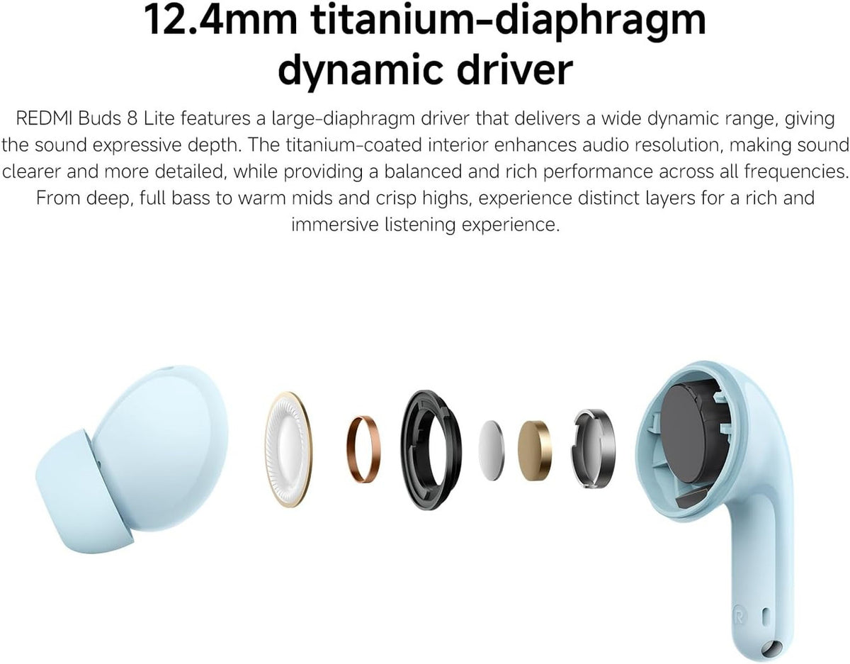 XIAOMI REDMI Buds 8 lite-True Wireless Bluetooth Headphone in-ear, 42dB Active Noise Cancelling,12.4mm driver with strong bass, Up to 36h Battery Life, 5 EQ settings, Bluetooth 5.4, Black