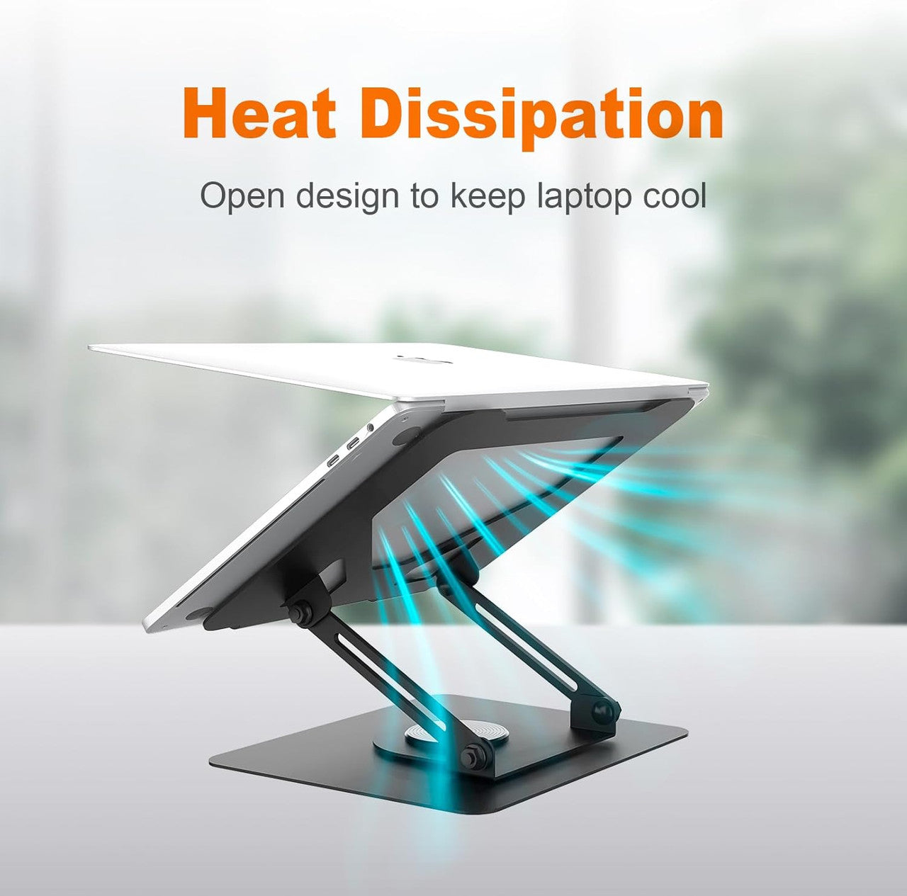 GRIFEMA Laptop Stand for Desk, Foldable Laptop Riser with 360° Swivel Base, Adjustable Height & Angle, Ventilated Computer Stand Compatible with MacBook Air/Pro, Dell, and 11-17" Laptops - Black