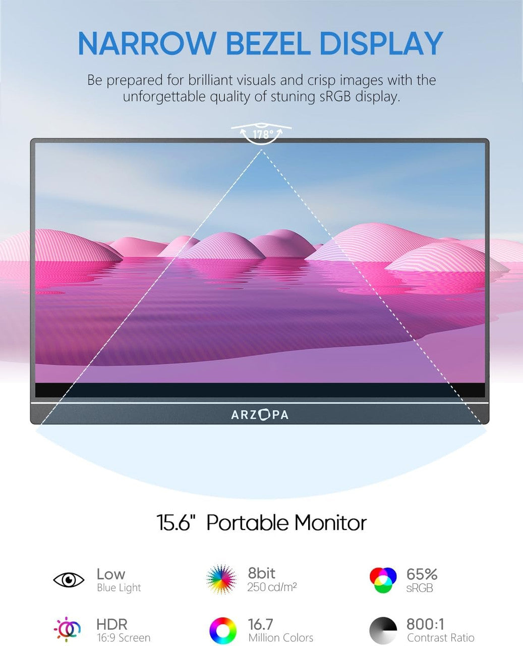 ARZOPA Portable Monitor, 15.6 Inch 1080 FHD Portable Monitor with External HDR Eye Care Screen and HDMI/Type-C/USB-C, for Laptop/PC/Mac/PS4/Xbox