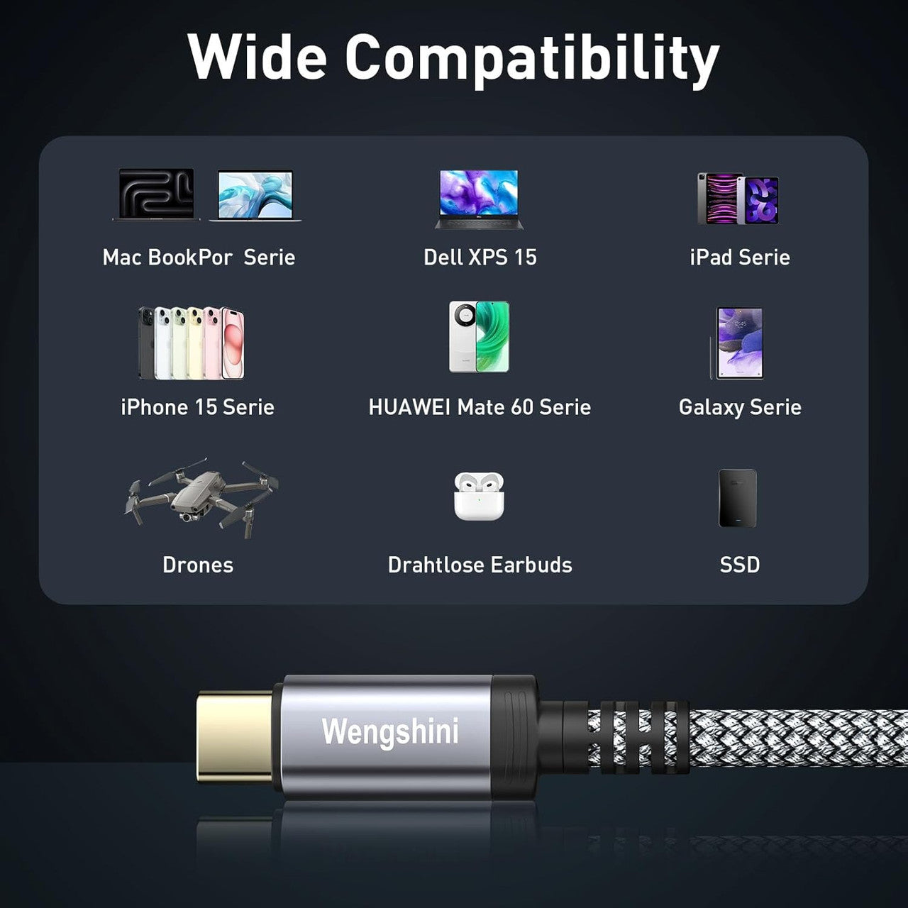 USB C to USB C Cable 2 m, 240 W/20 Gbps USB C 3.2 Gen2 Data Cable, 4K @ 60Hz Video Transmission Video Transfer for Laptop, Mobile Phone, Steam Deck, Tablet, SSD, Monitor etc.
