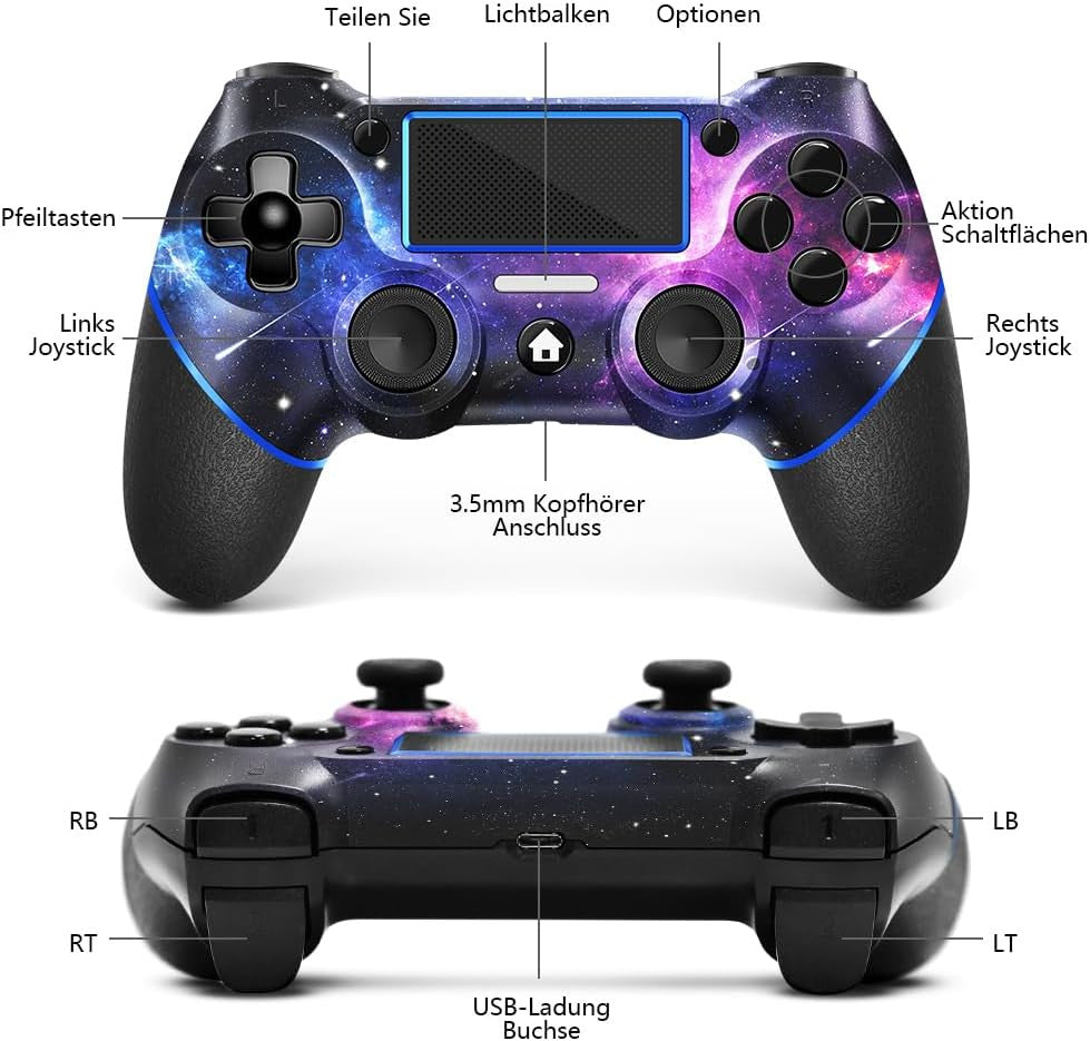 AceGamer Wireless Controller for PS4, Game Controller Compatible with PS4/Pro/Slim/PC Gamepad with Turbo/Back Button/Dual Vibration/6-Axis Gyro Sensor/Touch Panel