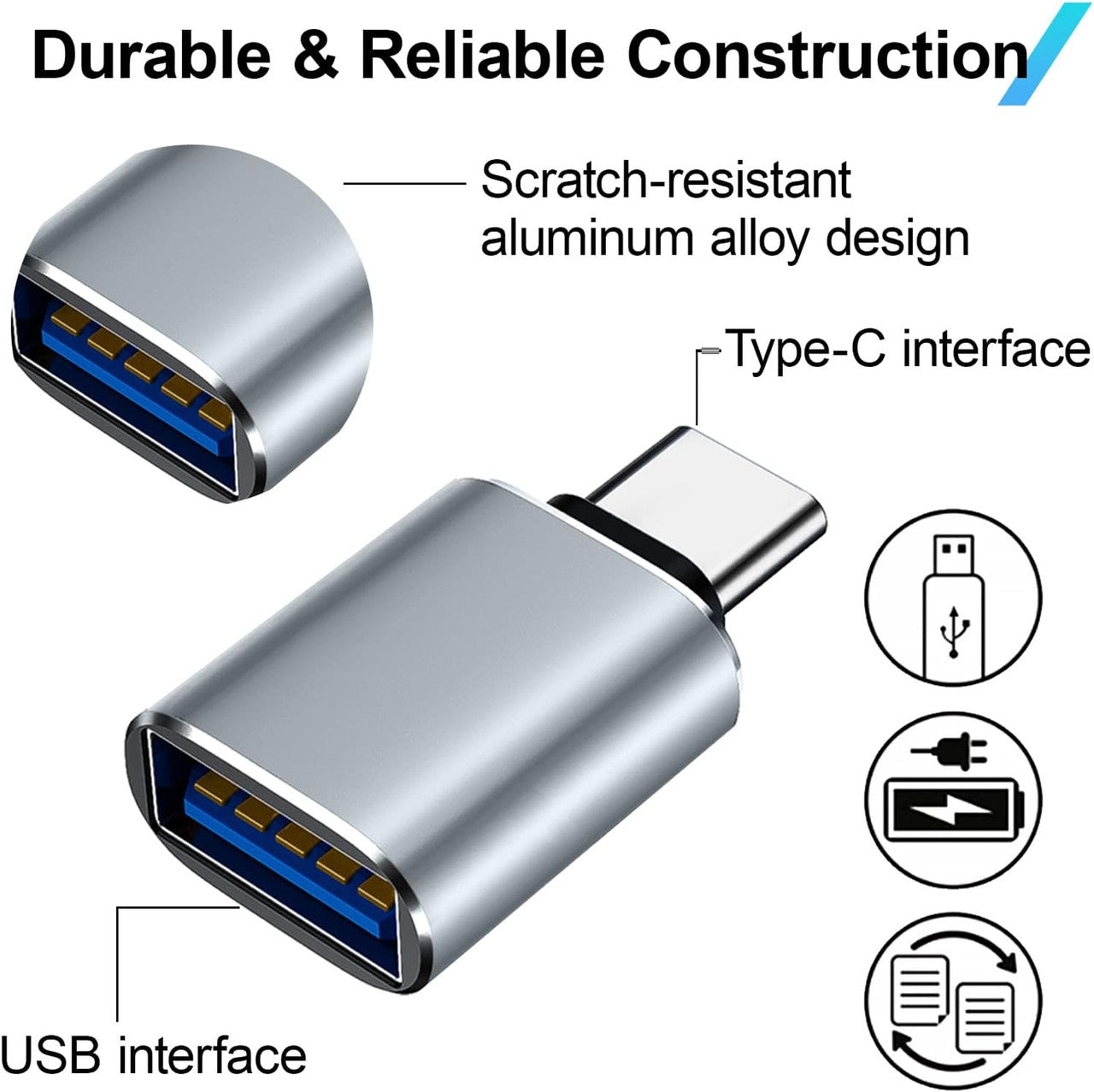 USB-C to USB Adapter,OTG Aluminum USB-C Male to USB Female Adapter Adapter Compatible with MacBook Pro,Galaxy Type-C Smartphone and Tablet(Gray)