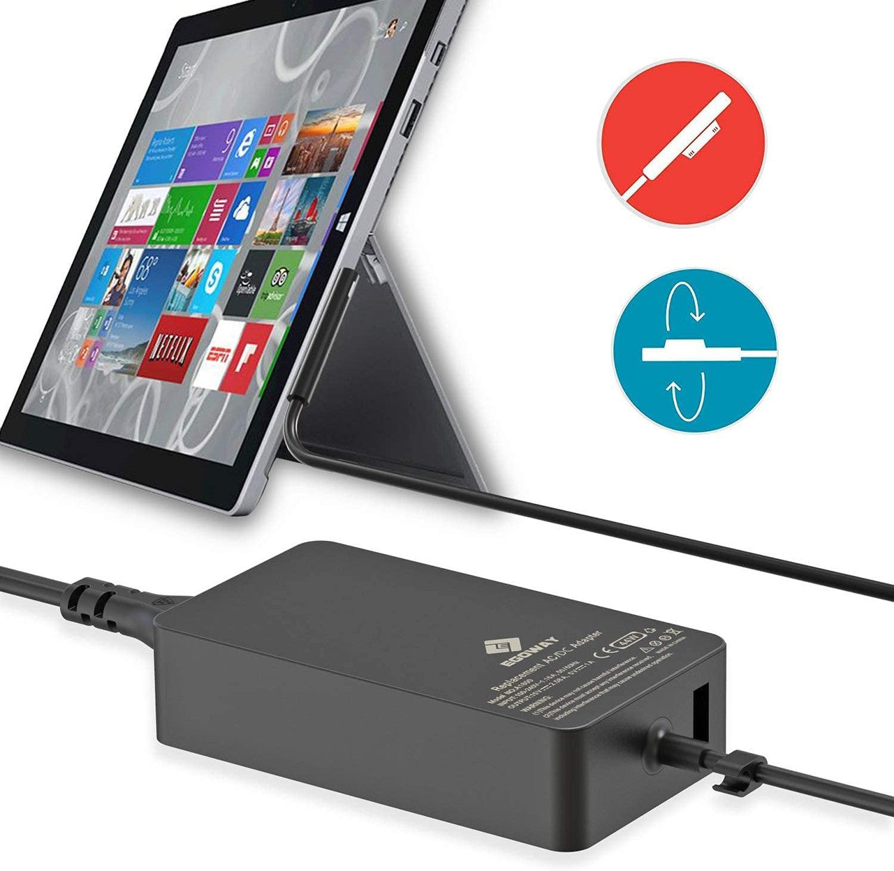 Surface Pro Charger 44W,E EGOWAY Power Adapter Charger Compatible with Surface Pro X Pro 7 Pro 6 Pro 5 Surface Laptop 3 2 1 Surface Go Surface Book with Wall Plug and 6ft Power Cord 15V 2.58A