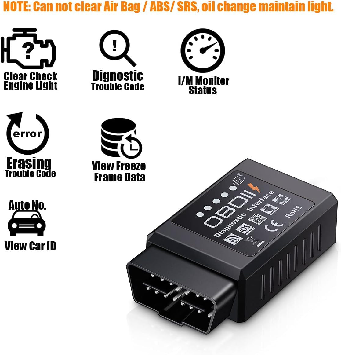 iLC OBD2 Bluetooth Diagnostic Tool Scanner Code Reader for Android Windows, Car Diagnostic Tool OBD Adapter for Android & Windows Devices (Not for Apple iPhone iPad)
