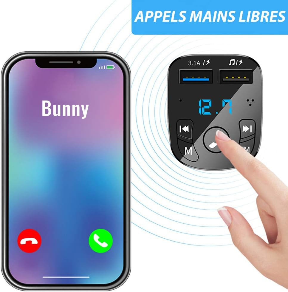 FM Transmitter Bluetooth Handsfree Car Charger Fast Charger with Dual USB Ports MP3 Player Wireless Radio Adapter Support TF Card/USB Flash Drive