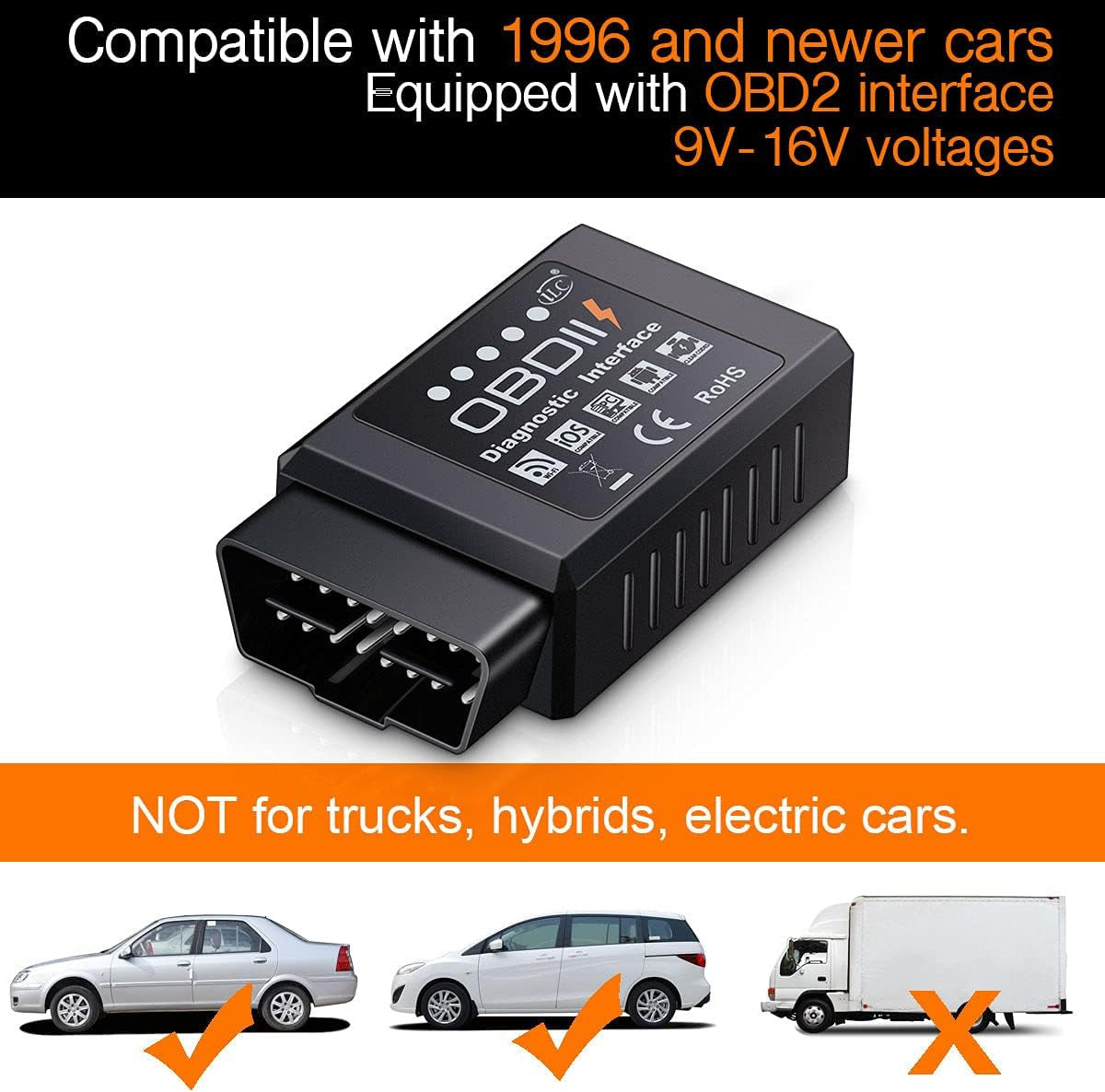 iLC OBD2 Bluetooth Diagnostic Tool Scanner Code Reader for Android Windows, Car Diagnostic Tool OBD Adapter for Android & Windows Devices (Not for Apple iPhone iPad)