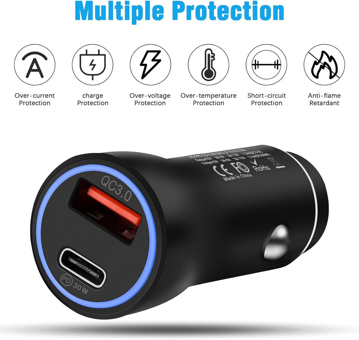 Hoppac USB Cigarette Lighter, PD&QC Car Charger, iPhone Car Charger PD 20W Fast Charging, QC 18W Fast USB Car Cigarette Lighter Charger, Mini Car Charger with iPhone 14/13/12/Samsung Galaxy