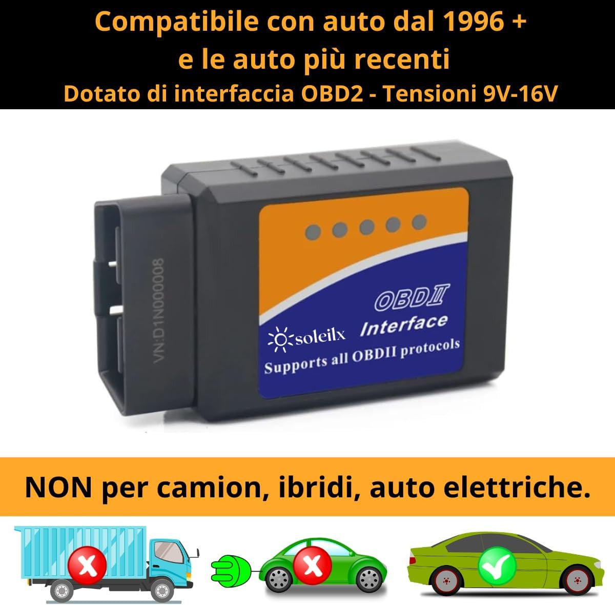OBD2 Bluetooth ELM327, Car Diagnostic Equipment, OBD2 Scanner, Car Diagnostics, Multi-Brand OBD Car Diagnostics, Compatible with iOS, Android and Windows Devices