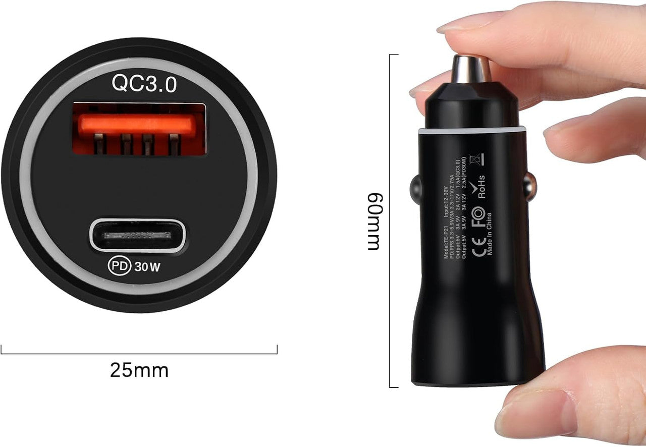 Hoppac USB Cigarette Lighter, PD&QC Car Charger, iPhone Car Charger PD 20W Fast Charging, QC 18W Fast USB Car Cigarette Lighter Charger, Mini Car Charger with iPhone 14/13/12/Samsung Galaxy