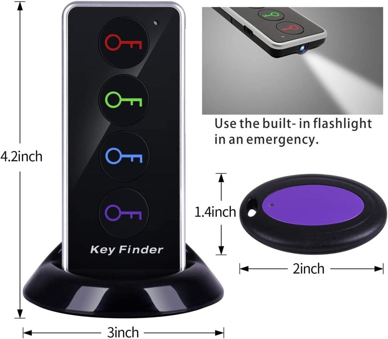 Key Finder Key Finder, Reyke Remote Finder Wireless RF Object Finder with LED Torch for Keys, Wallet, Phone and Pet Tracker (RF Transmitter, 4 Receivers)