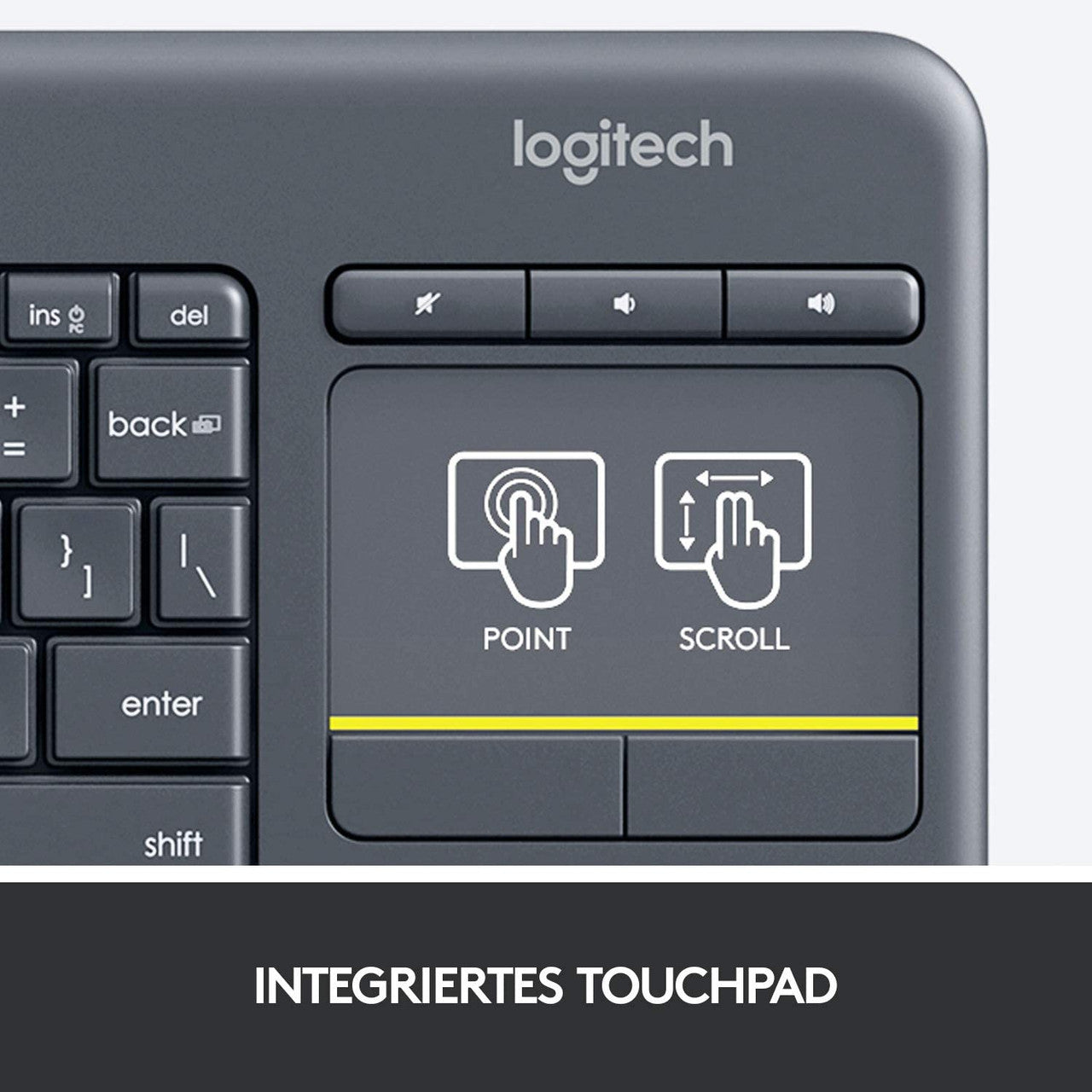 K400 PLUS WIRELESS TOUCH KEYBOARD - Relaxed wireless control of your PC connected TV