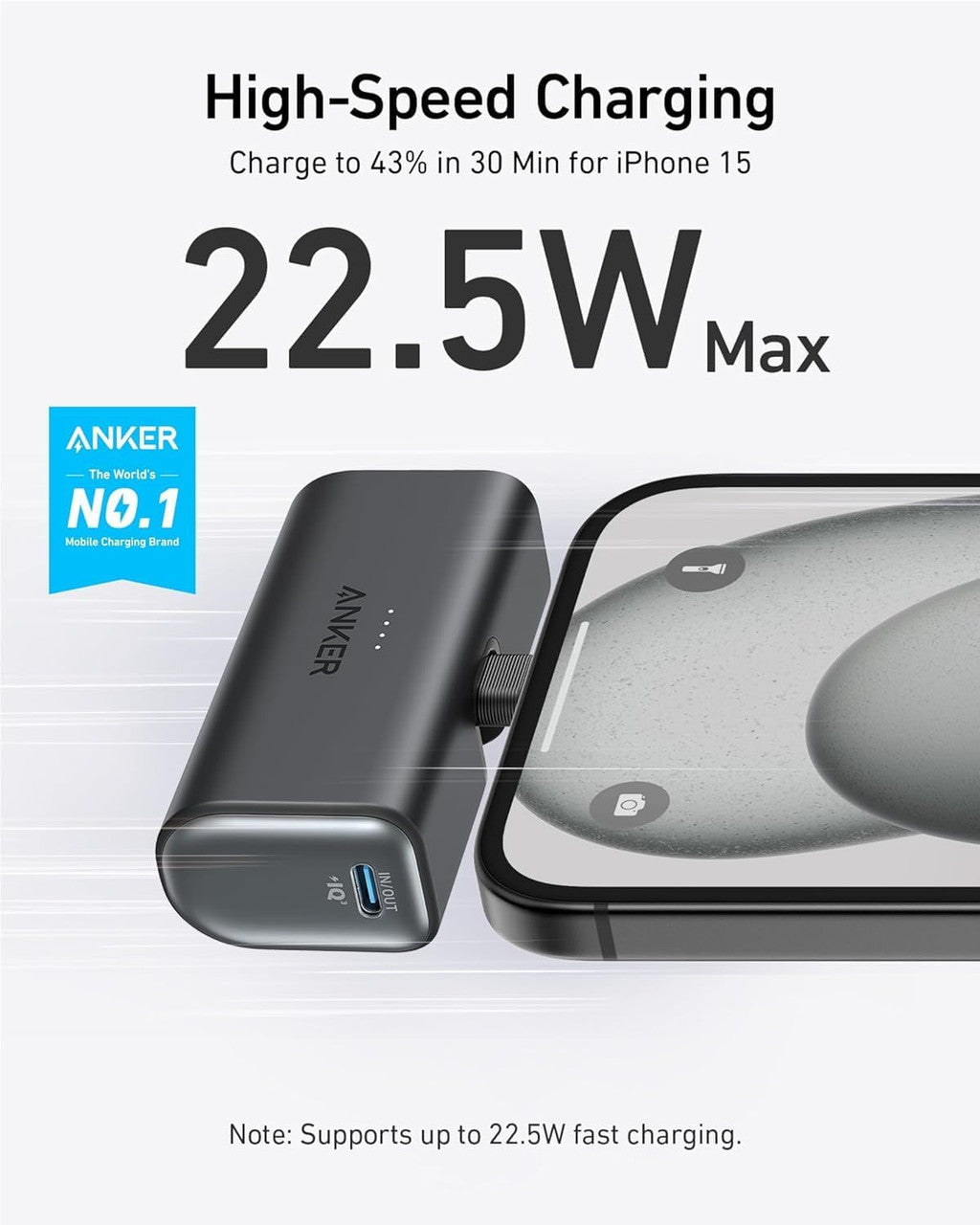 Anker Nano Power Bank, Mini Portable Charger with Built-In Foldable USB-C Connector, 5,000mAh Battery Pack 22.5W, For iPhone 17/16, Samsung S23 Series, Note20 Series, Huawei, iPad, AirPods, and More