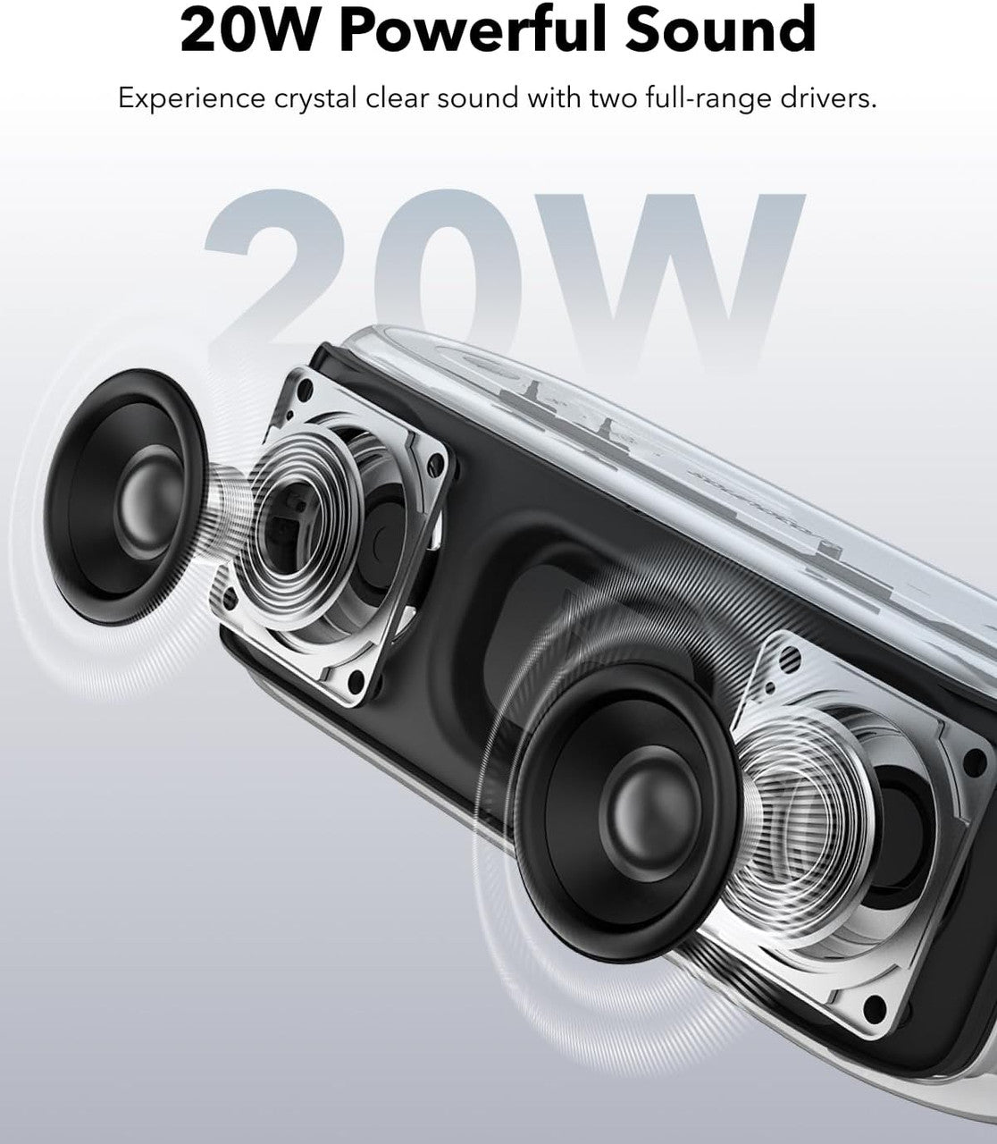 soundcore by Anker Select 2S Bluetooth Speaker with 20W Stereo Sound, BassUp, Custom EQ, Wireless Stereo Pairing, IPX7 Waterproof and 16H Playtime, Portable Speaker for Home, Hiking and Outdoors