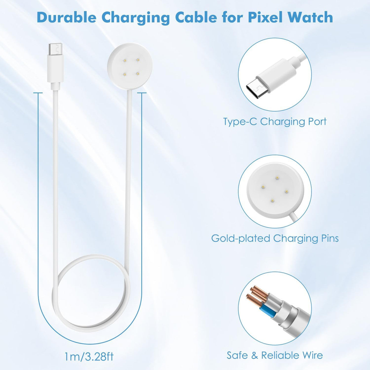 Charger Compatible with Google Pixel Watch 3/Pixel Watch 2, Magnetic Charging Dock with 3.3FT/1M USB-C Charging Cable Cord for Fitbit Ace LTE/Versa 4/Versa 3/Sense 2/Sense, White