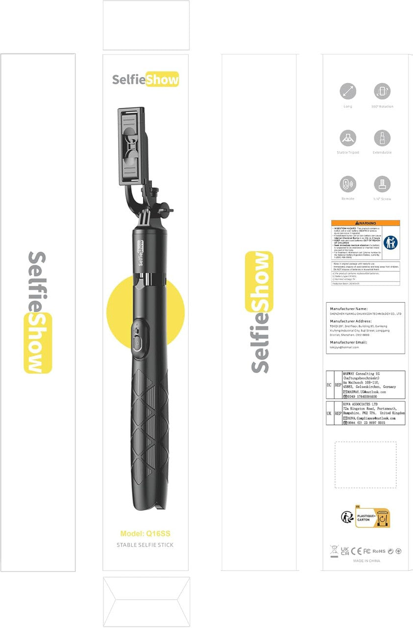 SelfieShow 180 cm Mobile Phone Tripod Stand & Selfie Stick, Universal Phone Holder with Wireless Remote, Black, Compatible with iPhone, Samsung, Huawei & More, Stainless Steel, Cell Phone Tripod