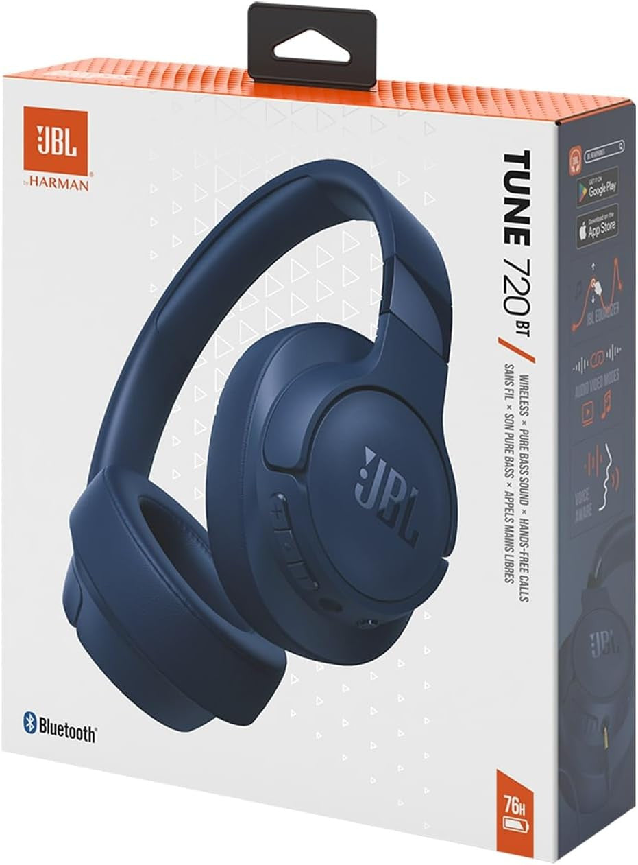 JBL Tune 720 BT Wireless Over-Ear Headphones with JBL Pure Bass Sound, Bluetooth 5.3, Hands-Free Calls, Audio Cable and 76-Hour Battery Life, Blue