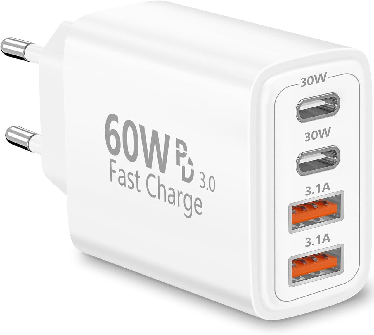 USB C Charger, Rombica 4-Port Multiple Charger with USB-C and USB-A, 60W Fast Charger PD3.0 Power Adapter USB Power Supply for iPhone 17 17 Pro Max 16 15 14 13 12 11 XS XR X, iPad, Samsung, Mobile Phones