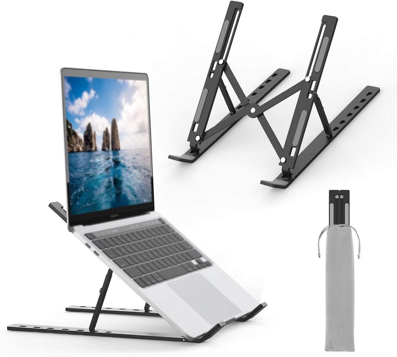GRIFEMA GB1054B Black Laptop Stand for Desk, Adjustable Laptop Riser, Portable Laptop Stand with 6 Angle Adjustment for 10”-17.3” Laptops, Tablets