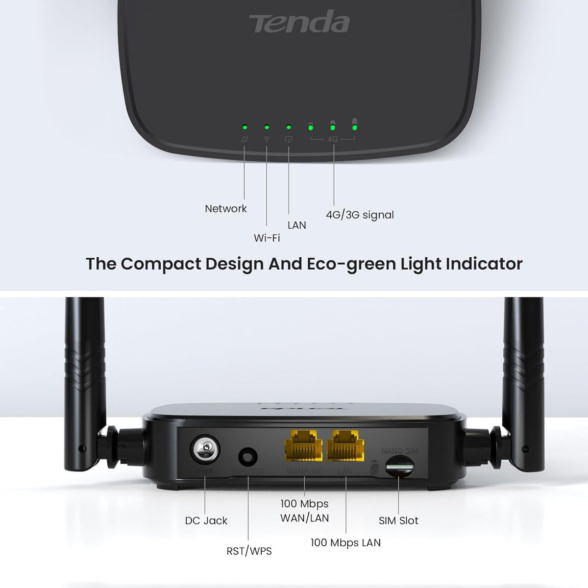 Tenda Router 4G SIM 4G03 Pro - Mobile WiFi Router 3G/4G Wireless Band 2.4 GHz 300Mpbs, LTE Cat4 150Mpbs, Fast Ethernet LAN/WAN Port, 2 * 4dBi External Antenna, NANO SIM Card, Plug and Play