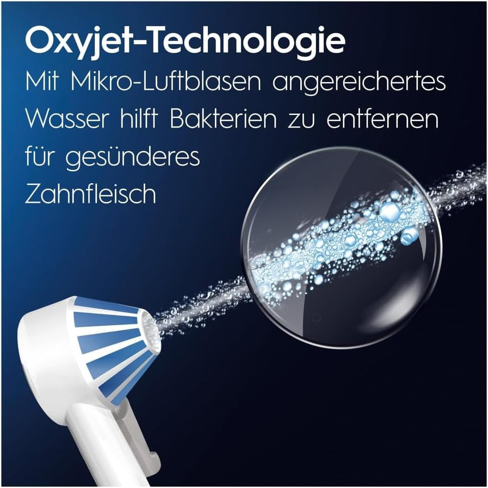 Oral-B Oral Health Center Dental Irrigator, Dental Jet, 1 Oxyjet Cannula, 1 Cannula Water Jet, 4 Water Jets and 5 Pressures, Interdental Cleaner and Dental Plate, Rechargeable