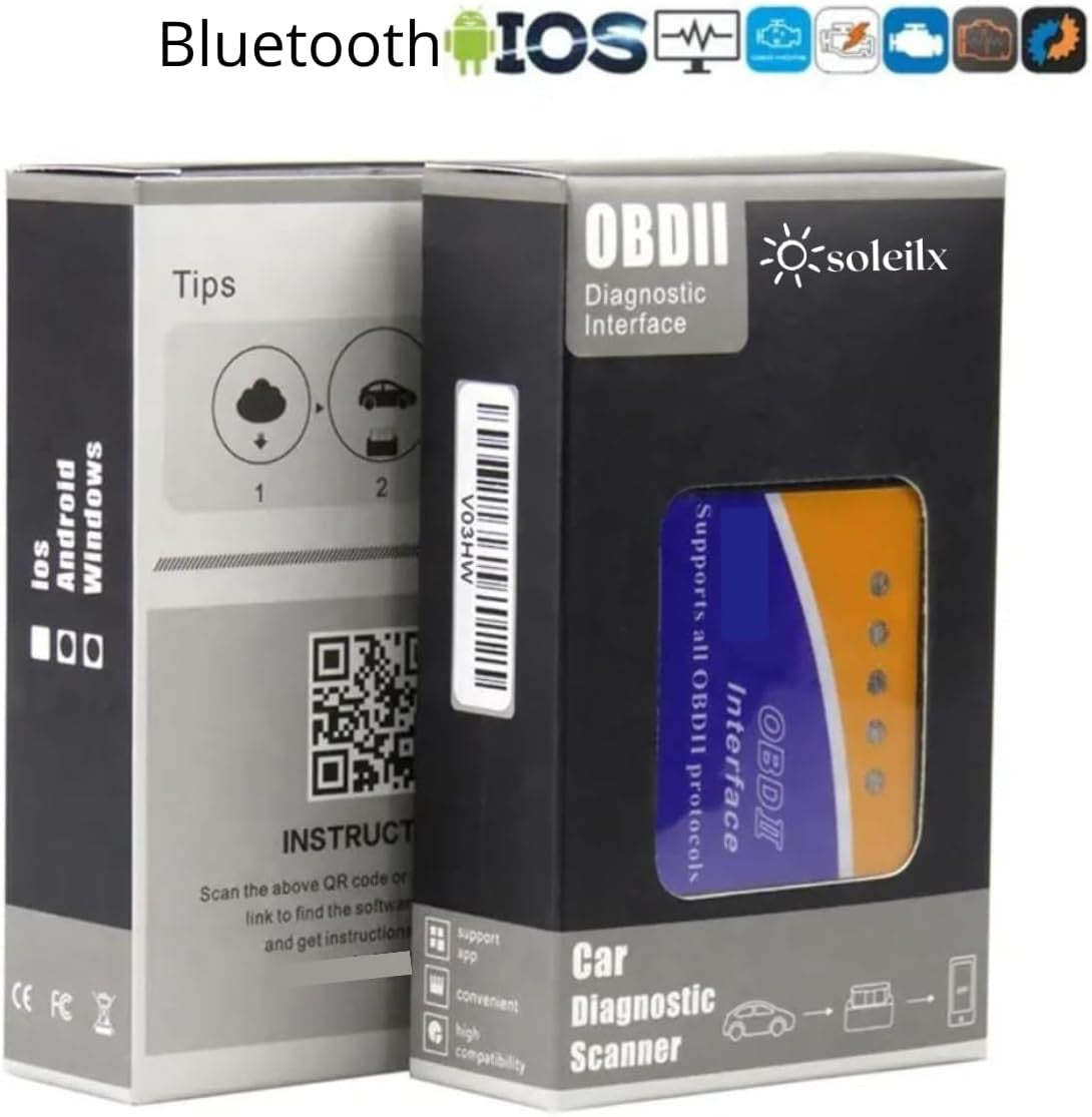 OBD2 Bluetooth ELM327, Car Diagnostic Equipment, OBD2 Scanner, Car Diagnostics, Multi-Brand OBD Car Diagnostics, Compatible with iOS, Android and Windows Devices