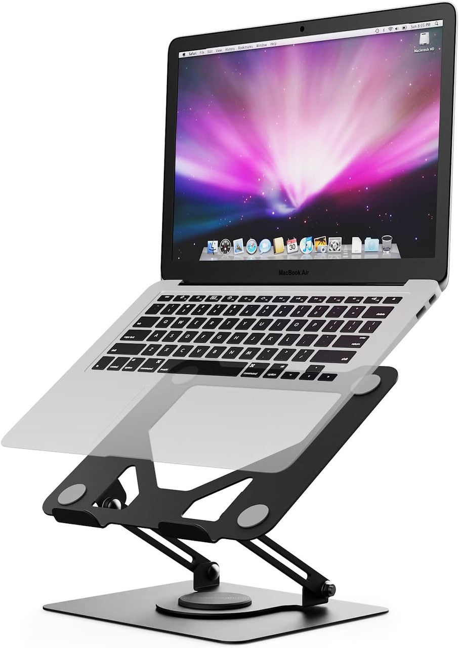 GRIFEMA Laptop Stand for Desk, Foldable Laptop Riser with 360° Swivel Base, Adjustable Height & Angle, Ventilated Computer Stand Compatible with MacBook Air/Pro, Dell, and 11-17" Laptops - Black