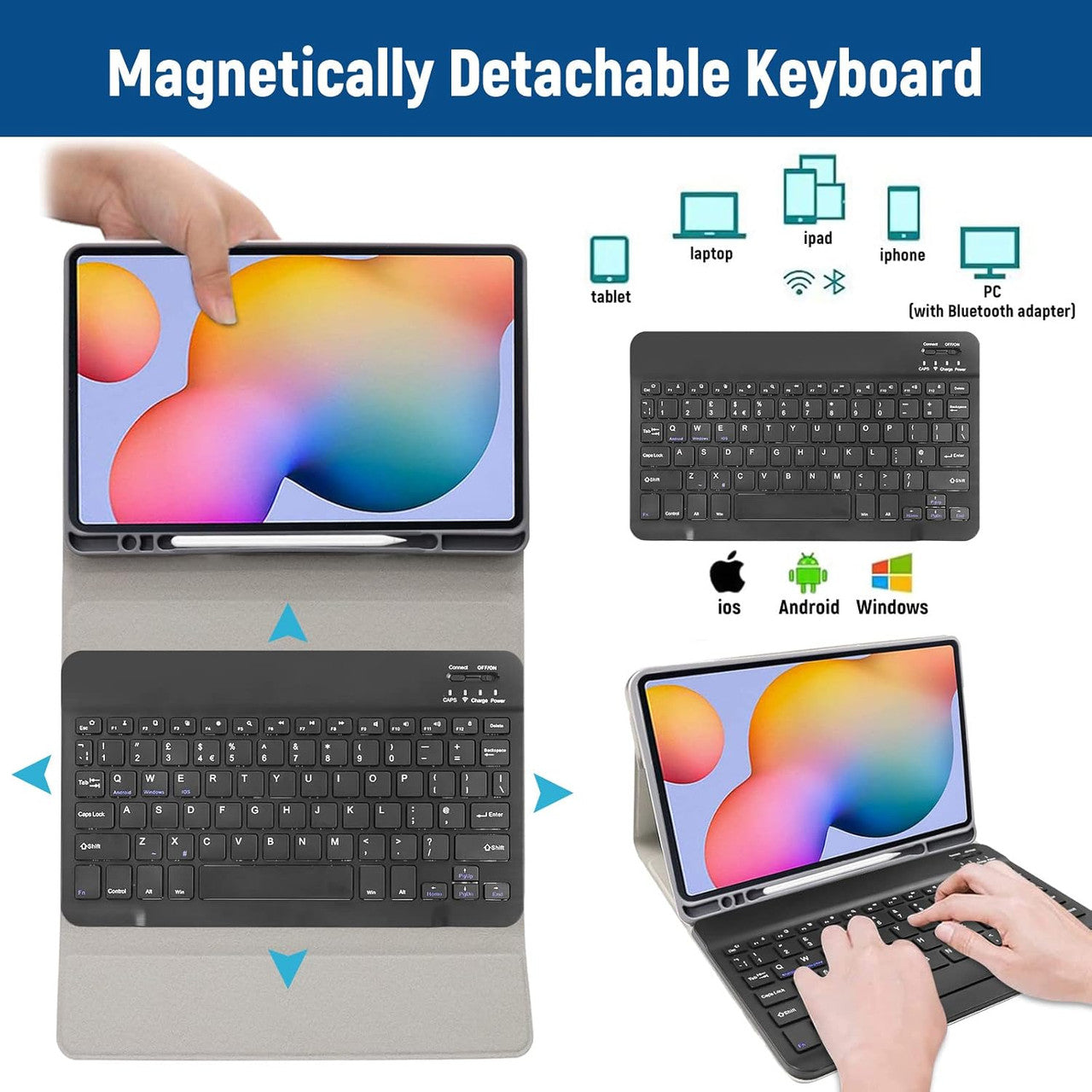 Samsung Galaxy Tab S6 Lite Case with Keyboard - Bluetooth UK layout Keyboard case for Samsung S6 Lite Tablet 2024, Keyboard Case for Samsung Tab S6 Lite 10.4” 2024/2022/ 2020, Black