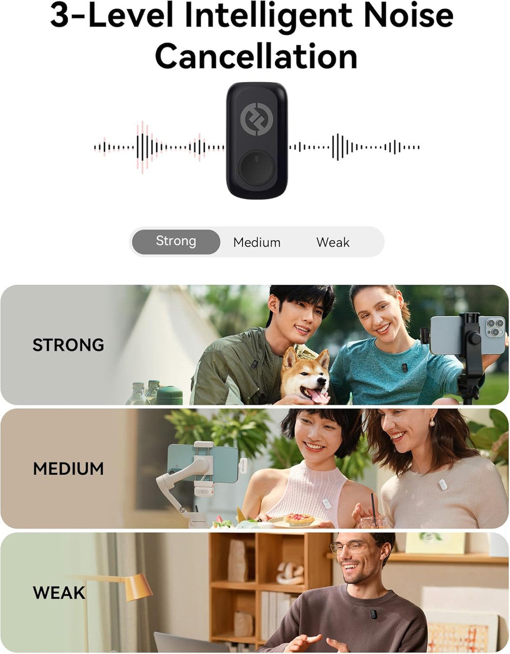 Hollyland LARK A1 Wireless Mini Microphone for iPhone15/16 & Android, Pure Sound, Noise Cancelling, Magnetic Microphone for YouTube, TikTok, Podcast, Vlogging(2TX+2RX+Charging Case)-Black