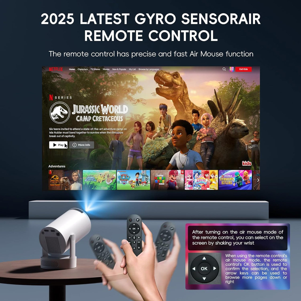 [Built-in Apps & 2025 Upgraded] Mini Projector with WiFi 6 and Bluetooth 5.4 Support 4K 1080P Auto Keystone 180° Rotatable Projector for Bedroom Compatibile with HDMI/TV Stick/Memory Stick/Laptop