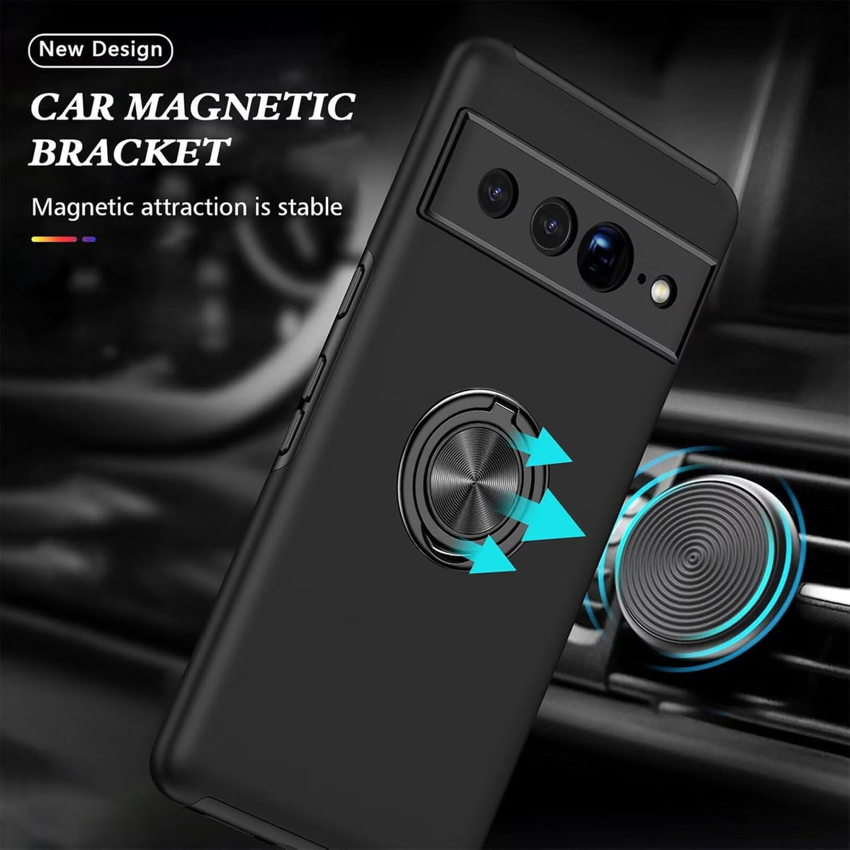 Cover for Google Pixel 7 Pro (6.7 Inches) and 2 Tempered Glass Screen Protector Case with Ring Robust Durable Protective Case - Black